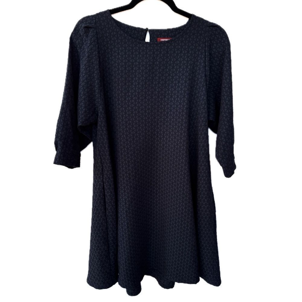 Comptoir Des Cotonniers Navy Blue Textured Quarter Sleeve Dress Small
